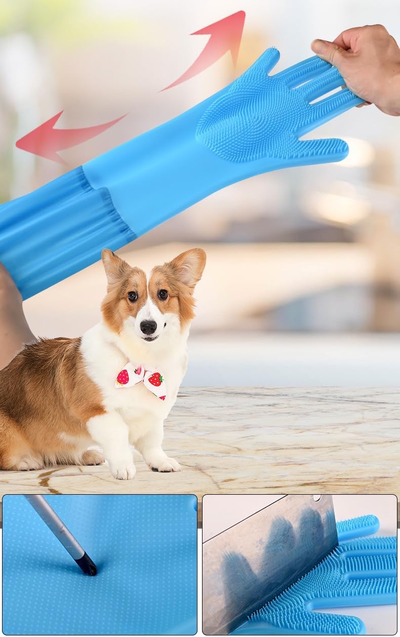 Pet Grooming Glove, Gentle Dog Bathing Shampoo Brush Massage Mitt, Deshedding for Dogs Cats Rabbits Horses 2-Pack (Blue)