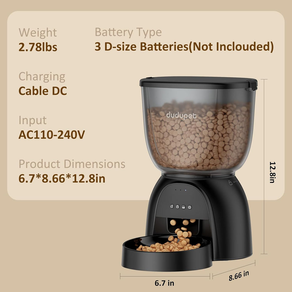 Automatic Cat Feeder with WiFi, Timed Cat Dry Food Dispenser for Cats Dog