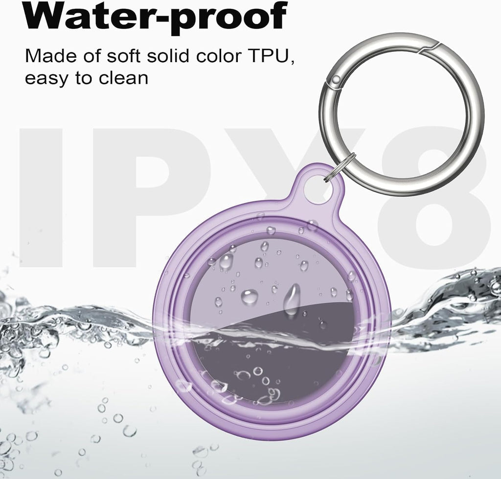 IPX8 Waterproof Case for AirTag 2nd Gen (2026) & 1st Gen, Full Body Holder Keychain, Anti-Scratch Cover for Apple for Air Tags, Luggage, Pet Collar, Car Keys, Kids, Clear Purple