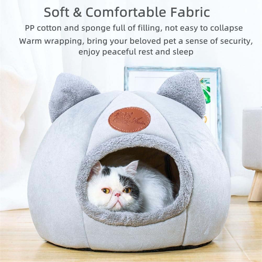 Cat Beds for Indoor Cats, Cozy Cat Cave Bed Dog House (Pink, L-14.2in)