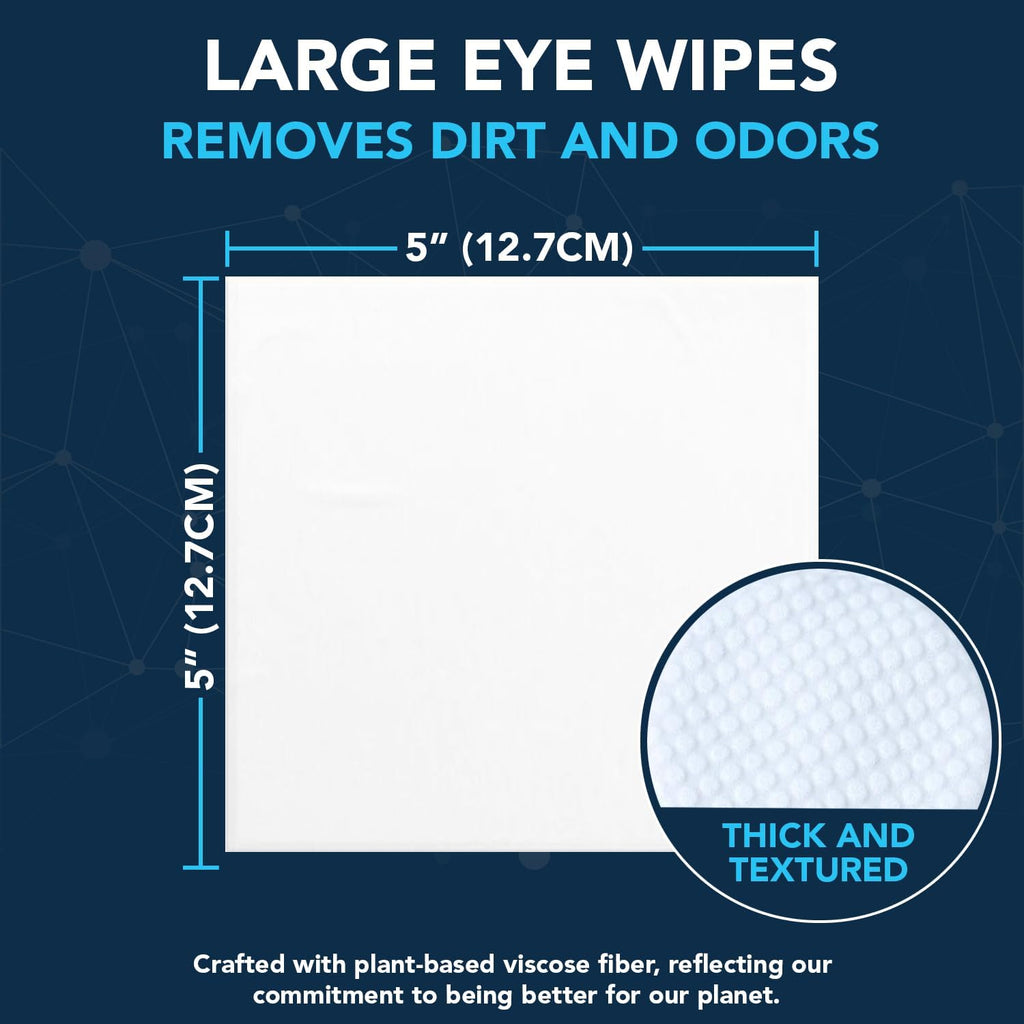 NOVEHA 100PCs Dog Eye Wipes - Tear Stain Remover for Dogs - Formulated with Chamomile and Aloe to Remove Eye Debris, Tear Stains & Eye Discharge - Plant Based, Safe, and Large 5"x5" Unscented Wipes