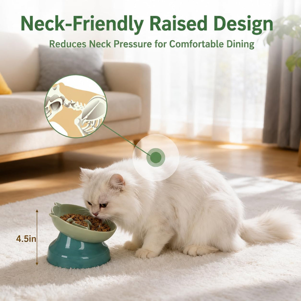 Ceramic Slow Feeder Cat Bowl, 15-Degree Tilted Non-Slip