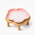 PawsPik Flower Ceramic Feeding Cat Plate with Raised Stand, Peach Blush