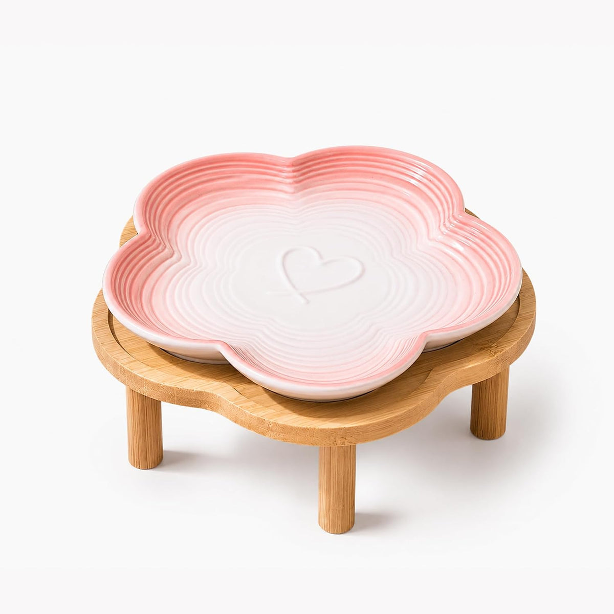 PawsPik Flower Ceramic Feeding Cat Plate with Raised Stand, Peach Blush