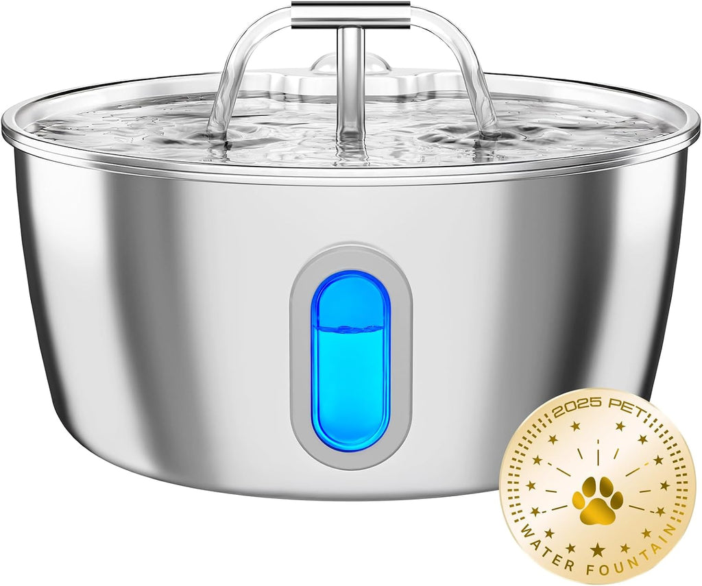 Stainless Steel Cat Water Fountain - 3.2L/108oz Cat Fountain for Drinking