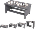 HTB Elevated Dog Bowl Stand with 2 Stainless Steel Bowls-7" H Medium Grey | Raised Dog Bowl Stand, 7"tall, 29 Oz Bowls, for Medium Sized Dogs, Pet-safe, Solid Bamboo