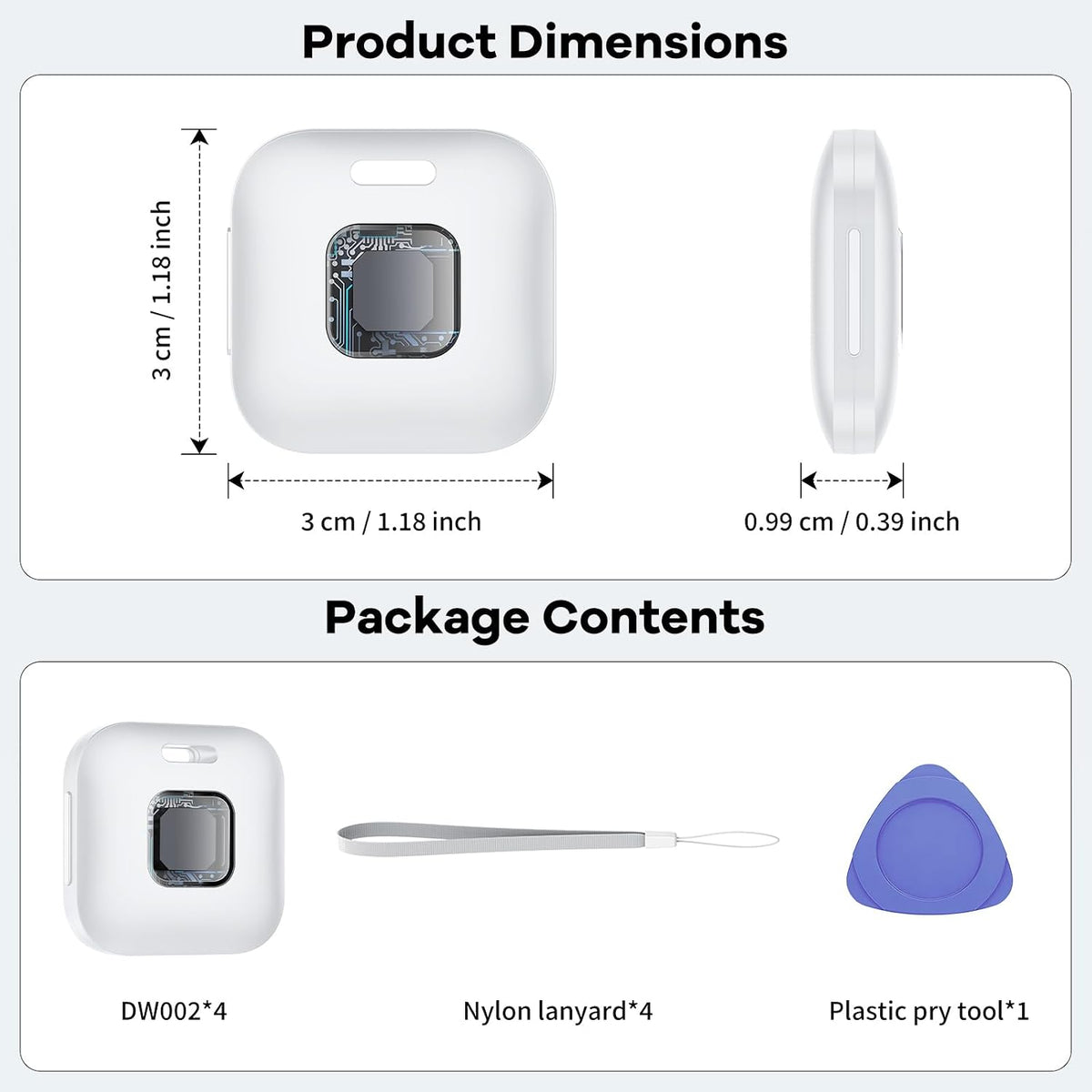 Hoxe Air Tracker Tags-4 Pack for iOS & Android, Smart Tag for Key, Bag, Pet
