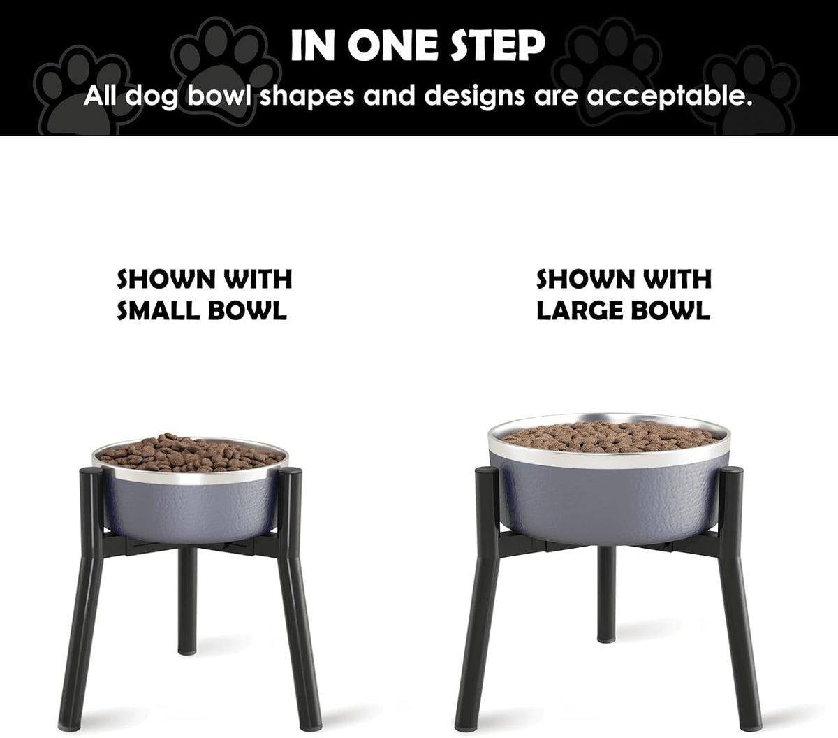 SHAINFUN Adjustable Dog Bowl Stand, Tall Elevated Feeder for 7-10.6" Bowls, Metal Single Raised Holder, 11" Tall (Bowl Not Included)
