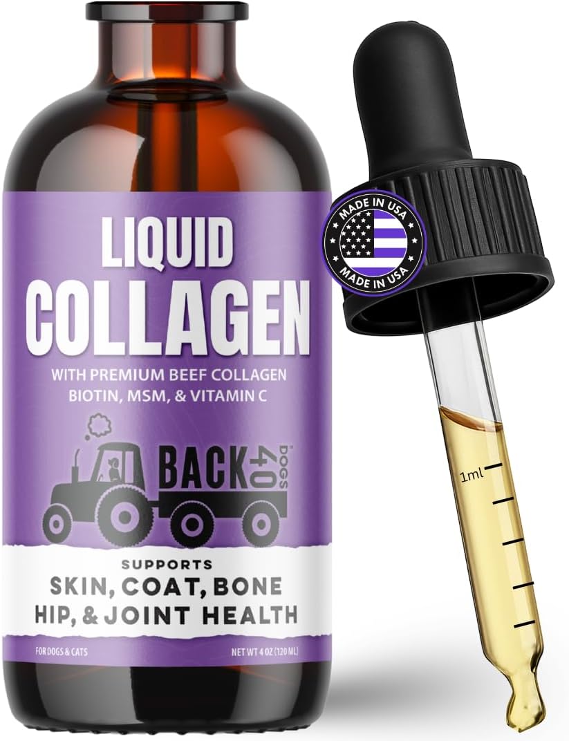 Back 40 Dogs Premium Grass-Fed Liquid Collagen for Dogs Skin and Coat, Hips and Joints | Allergy Relief with Biotin, Vitamin C and MSM for Joint, Nails & Immunity | Made in USA