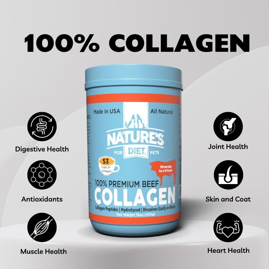 Nature's Diet Beef Collagen Peptides Type 1 for Dogs & Cats, Joint, Digestion & Skin Health Support, Premium Human Grade, Grass fed