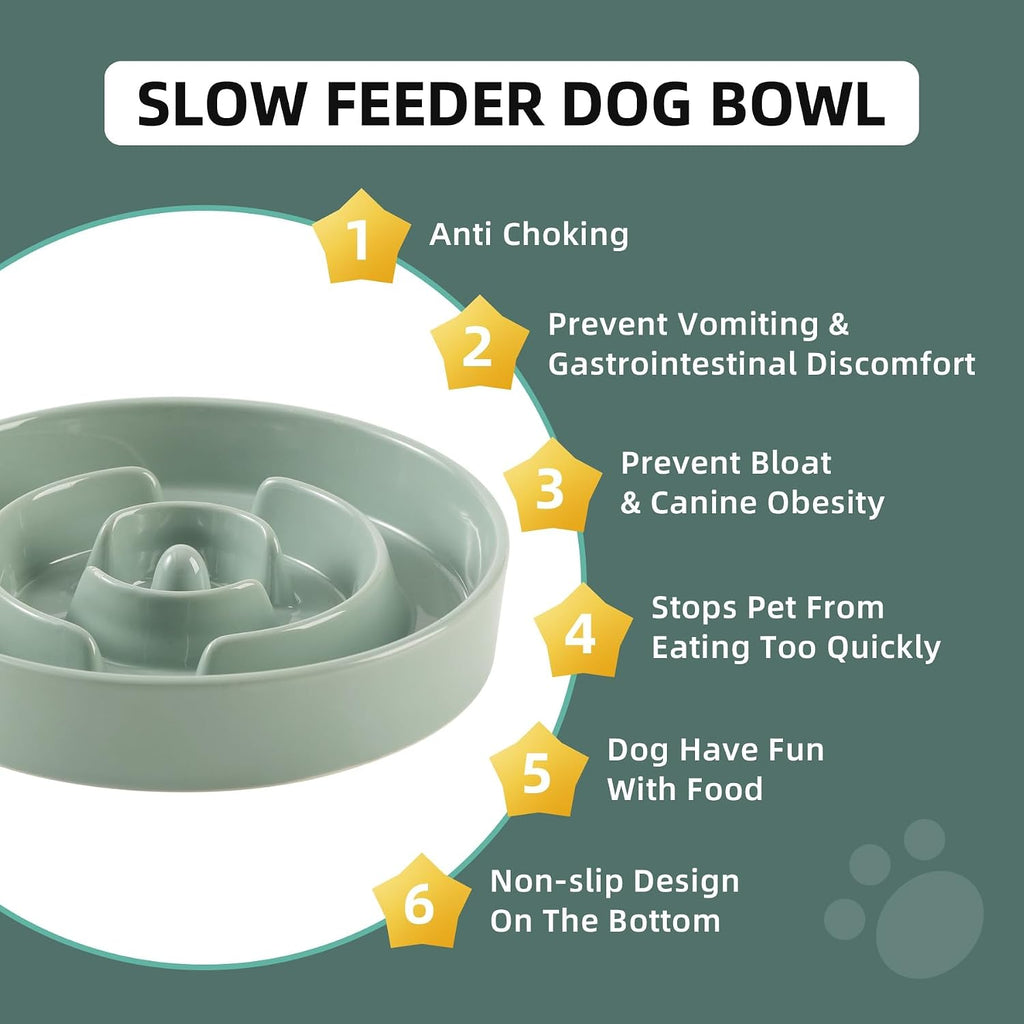 Havniva Ceramic Slow Feeder Dog Bowls, 7.3 in Slow Feeder for Small Breed