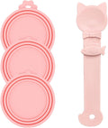 Cat Treat Spoon Squeeze & 3 Pcs Can Lids | Cat Treat Feeder for Liquid Snack | Universal Silicone Pet Can Covers BPA Free | Churu Spoon Dispenser(Pink)