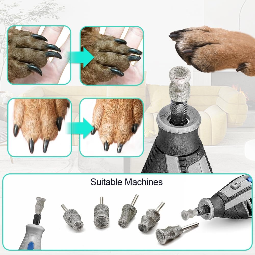 Dog Nail Grinder Bits - 1/8" Diamond Rotary Bit for Dogs and Cats, Pet Nail Grinder Wheel for Home Grooming Tools and Animal Nail Care