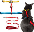 Travel Cat Harness and Bungee Leash Set - 2 in 1 Adjustable Escape Proof Cat Harness & Leash for Small, Medium, Large Cats, Kitten - Safe H-Style Cat Leash Harness for Outdoor Walking (Color Block)