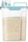TBMax Airtight Rice Container 10 Lbs Cereal Dispenser, Small Pet Cat Dog Food Storage Container, Plastic Kitchen Pantry Food Storage Holder with Cup -Light Blue