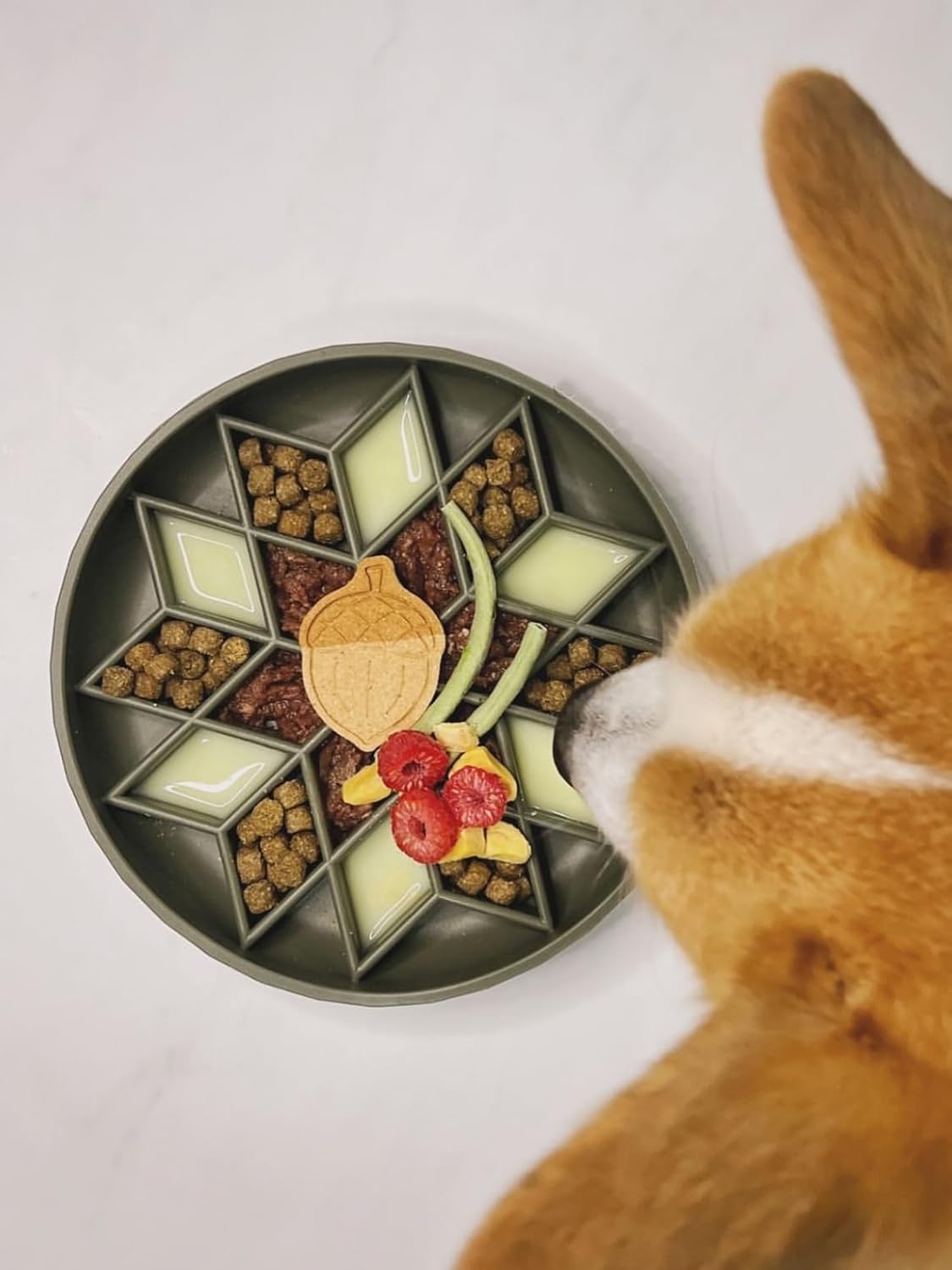 OHMO Slow Feeder Dog Bowl, 7.9" Lick Mat for Dogs, Diamond, Camo Green