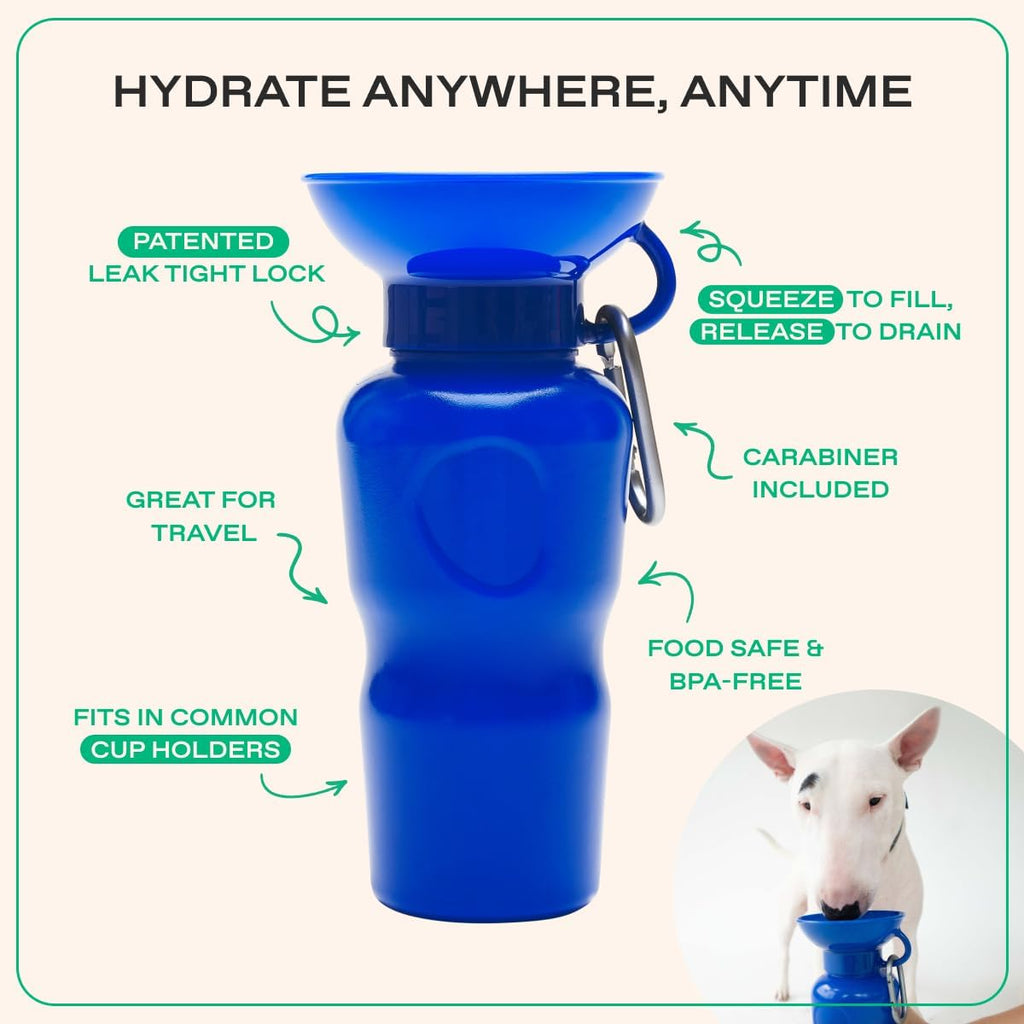 Springland 22oz Classic Portable Dog Water Bottle with Built-in Bowl,Indigo | Leak-proof, BPA-free, one-hand squeeze, for travel & hiking, fits car cup holders, great dog gift, as seen on Shark Tank 