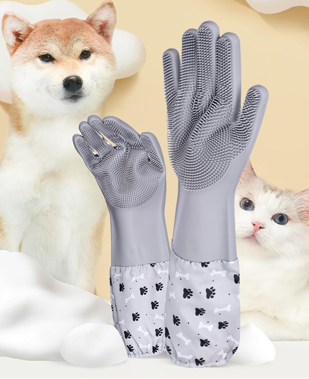 Pet Grooming Glove, Gentle Dog Bathing Shampoo Brush Massage Mitt, Deshedding for Dogs Cats Rabbits Horses 2-Pack (Gray)