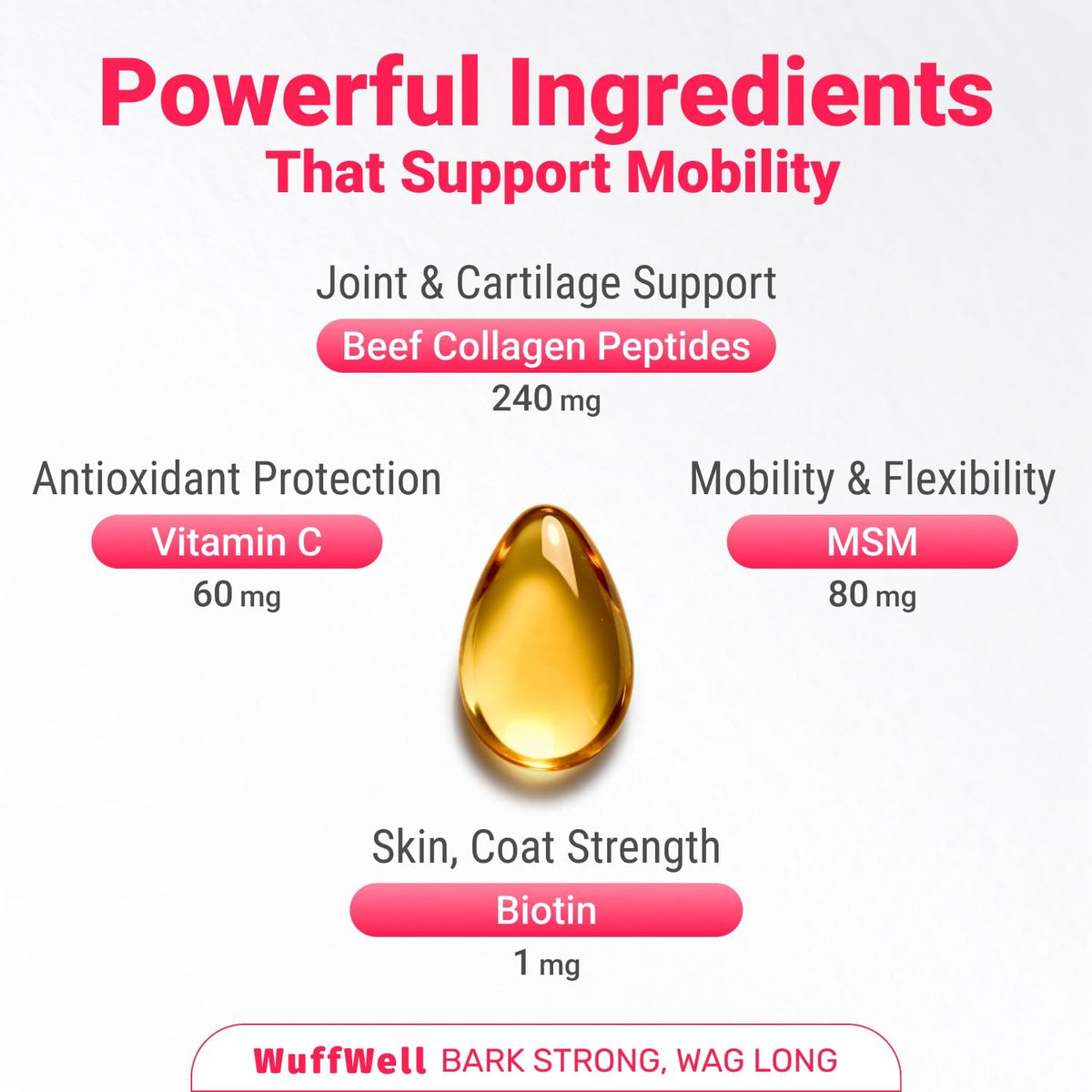 WuffWell Liquid Collagen for Dogs, Joint Support for Dogs, USA Made