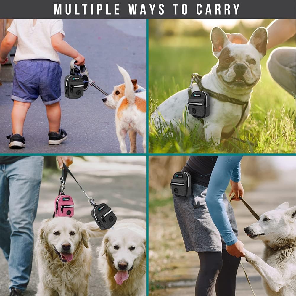 PetAmi Dog Poop Bag Holder for Leash Waste Bag Dispenser Pet Pouch Charcoal | Doggy Puppy Walking Accessories Travel Camping, Dog Treat Pouch Supplies Must Have, Doggie Poo, Jogging, Walks