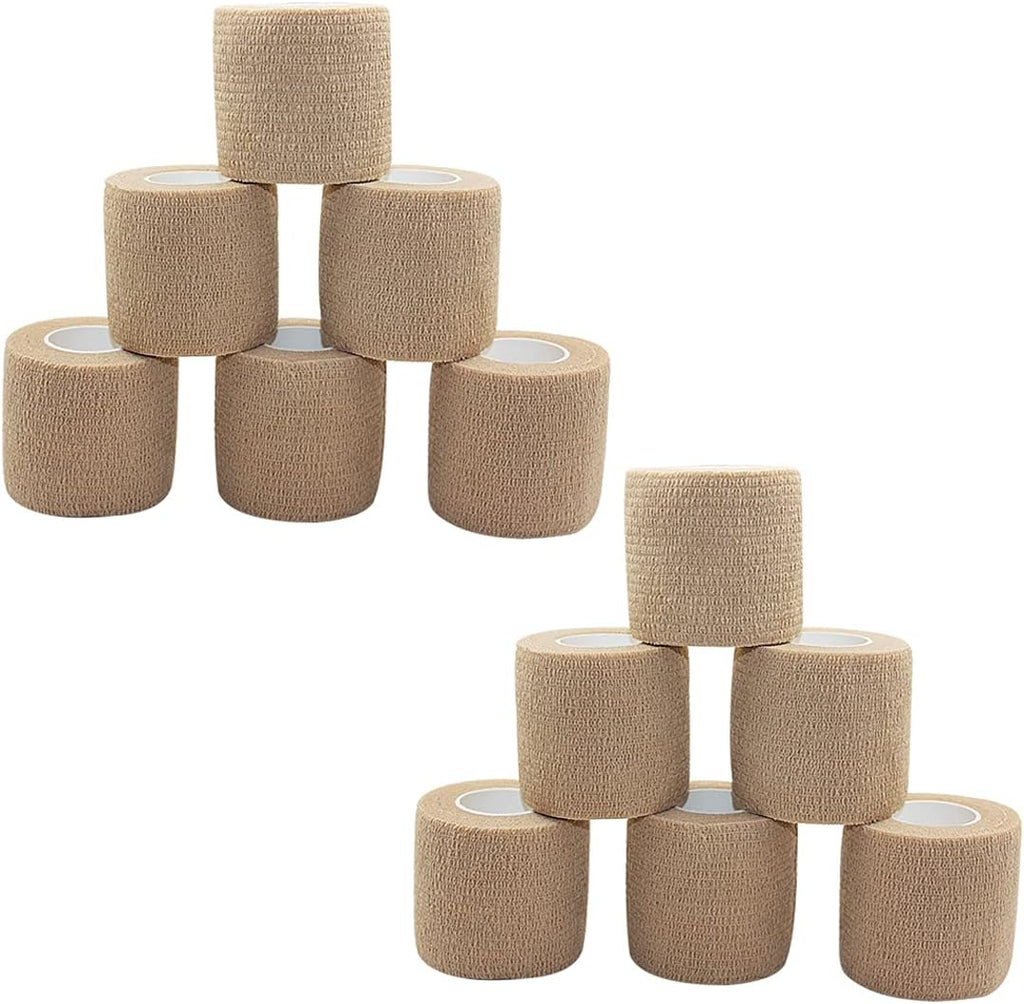 [12 Pack-2" x5Yards] MINGYUE Self Adhesive Bandage Wrap,Athletic Tape,Sports Tape,Wrist and Ankle Wrap Tape,Cohesive Bandage for Vet Tape(Skin Color)