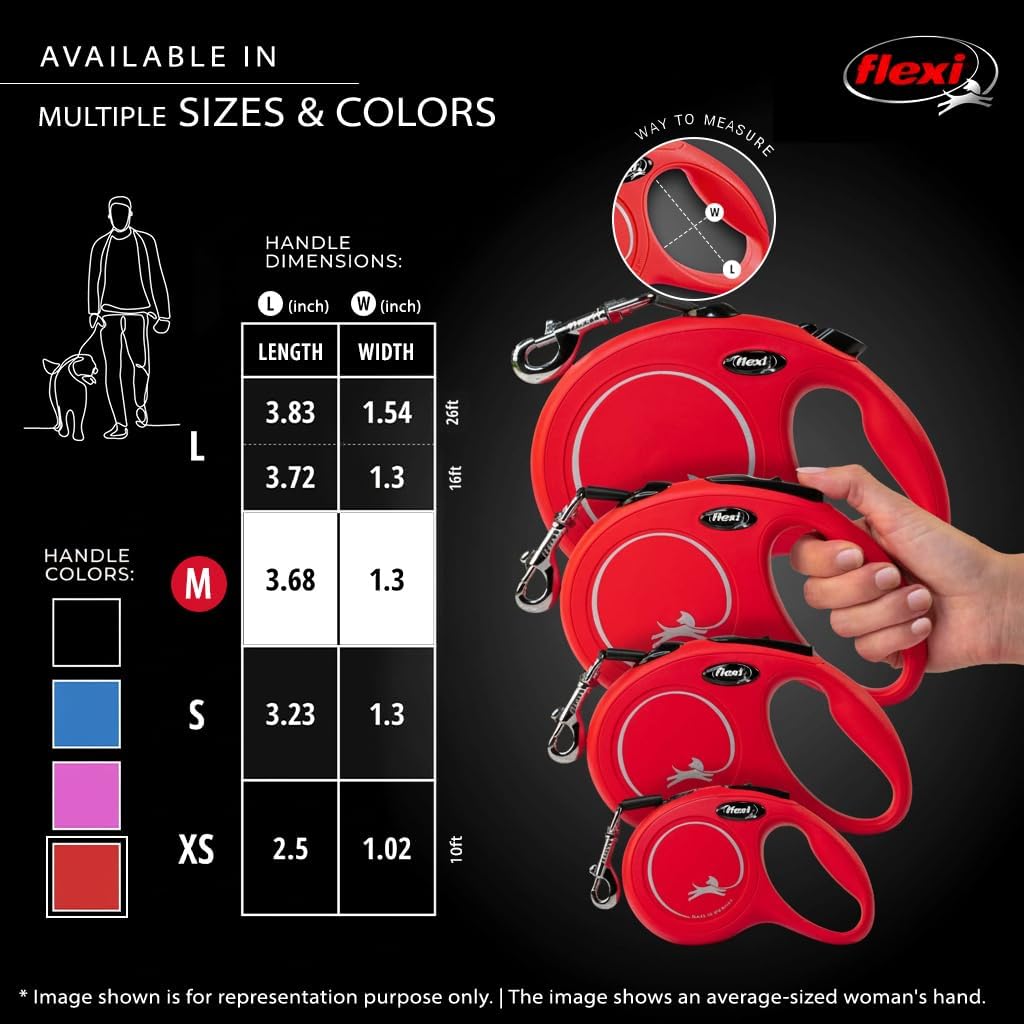 FLEXI® Classic Cord Retractable Dog Leash, Medium, 16 ft - Red