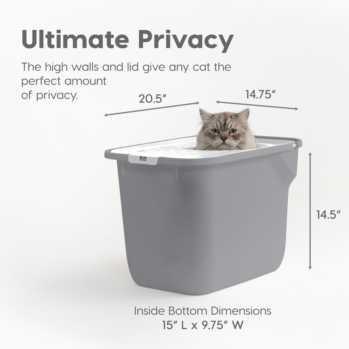 IRIS USA Large Top Entry Cat Litter Box, Hooded Privacy, Gray/White | Multi-Cat Households, Enclosed Top Access, Mess Containment System, Protected Interior, Reduced Tracking, Odor Trapping