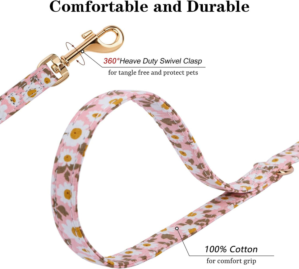 CHEDE No Pull Floral Pattern Dog Harness- Lightweight, Soft, Adjustable Small Harness and Leash Set, Suitable for Puppy Small and Medium-Sized Dog (S, Pink Daisy)