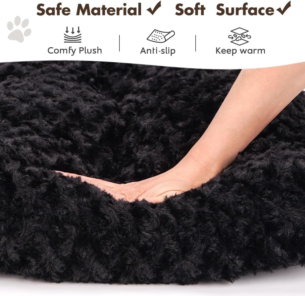 Dog Bed Crate Pad - Rosette Pattern White Velvet Pet Bed Anti-Slip Comfy Kennel Pad for Crates Rosette Black XL