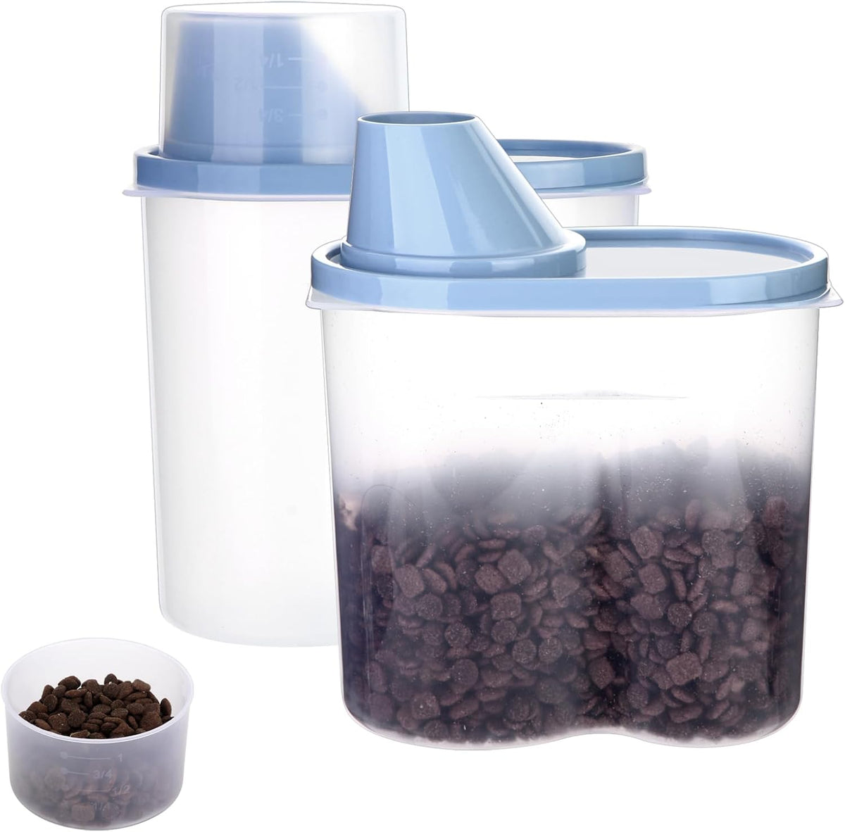 2 Pack 2lb/2.5L Pet Food Storage Container with Measuring Cup for Small Dog, Cat, Waterproof-BPA Free (Blue 1.8L)