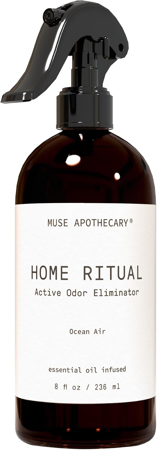 Muse Apothecary Home Ritual Active Odor Eliminator Spray - Furniture Deodorizer Spray & Bathroom Odor Eliminator for Home - Essential Oil Air Freshener - 8oz, Ocean Air