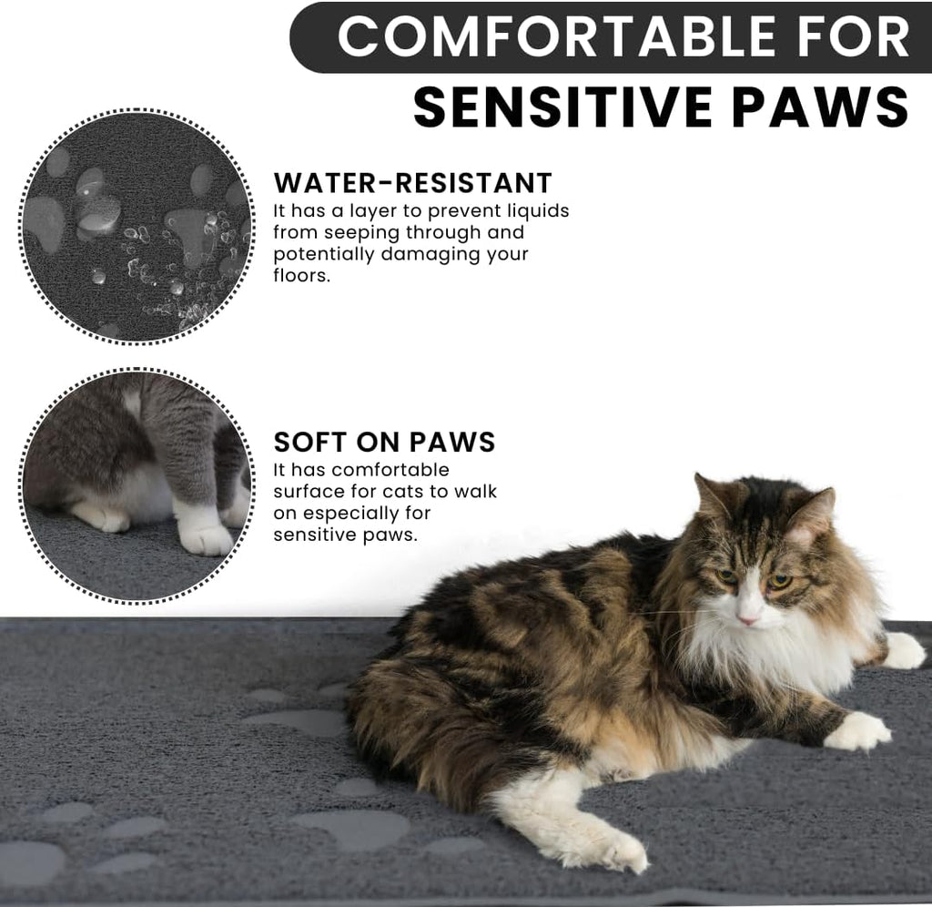 Andalus Extra Large Cat Litter Mat, Pack of 1 - Waterproof, Non-Slip & Easy to Clean Cat Litter Box Mat for Extra Efficient Pet Litter-Trapping, Grey (35” X 23”)