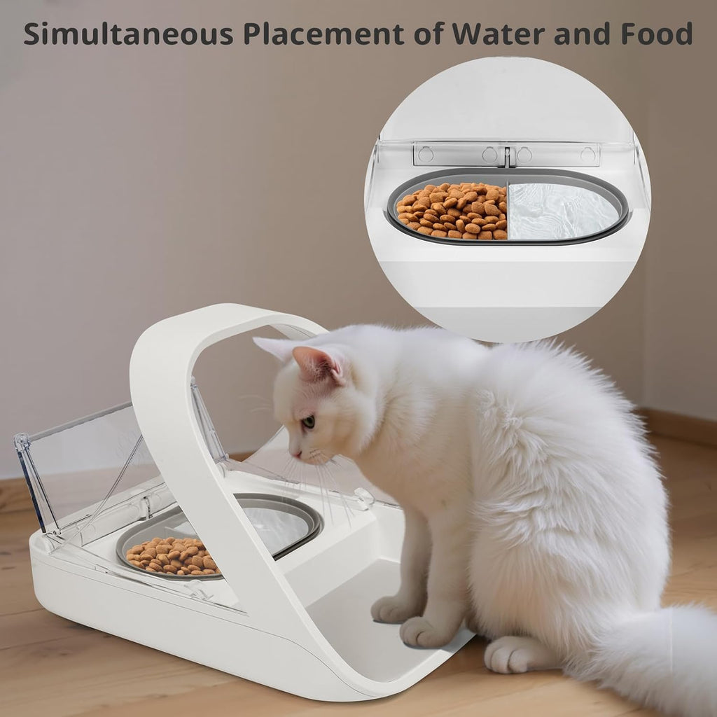 Bowl & Mat Set for Automatic Microchip Cat Pet Feeder, Sealing Ring Design for Keeping Food Fresh and Reducing Odor, Easy to Clean(Grey)