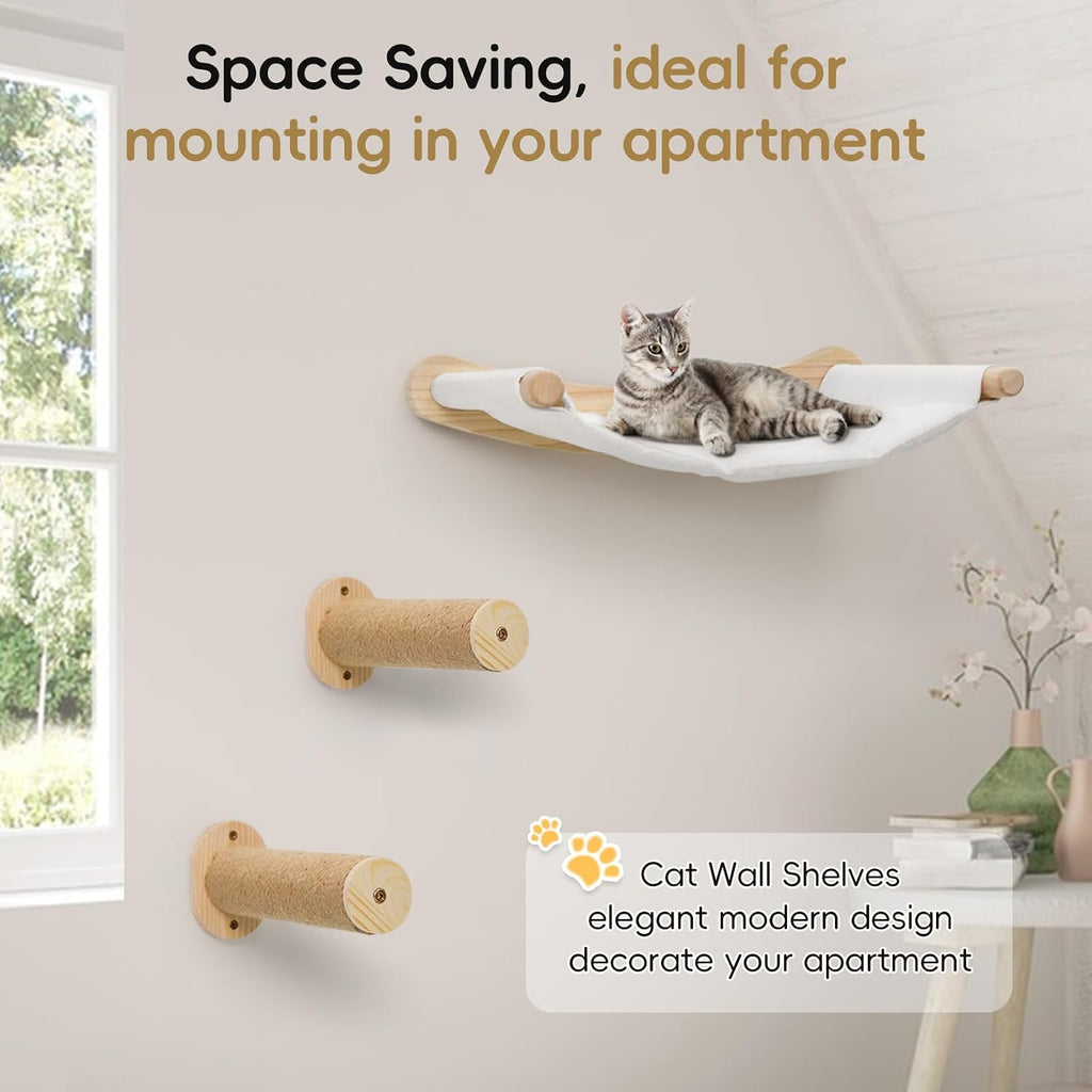 Faux Rabbit Fur Cat Wall Hammock - 2-Step Climbing Shelf, Wall Mounted for Indoor Large Cats