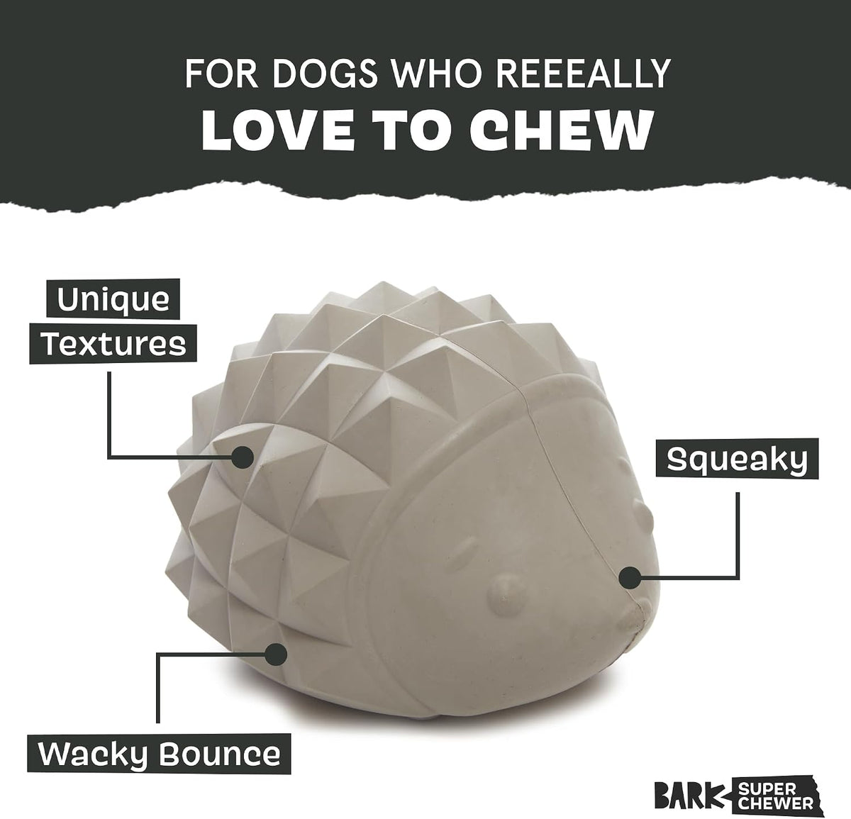 BarkBox Sven the Hedgie Rubber Dog Toy - Toy for Small Dogs | Squeaky Natural Rubber Chew Toy with Soft Spike Textures | Durable