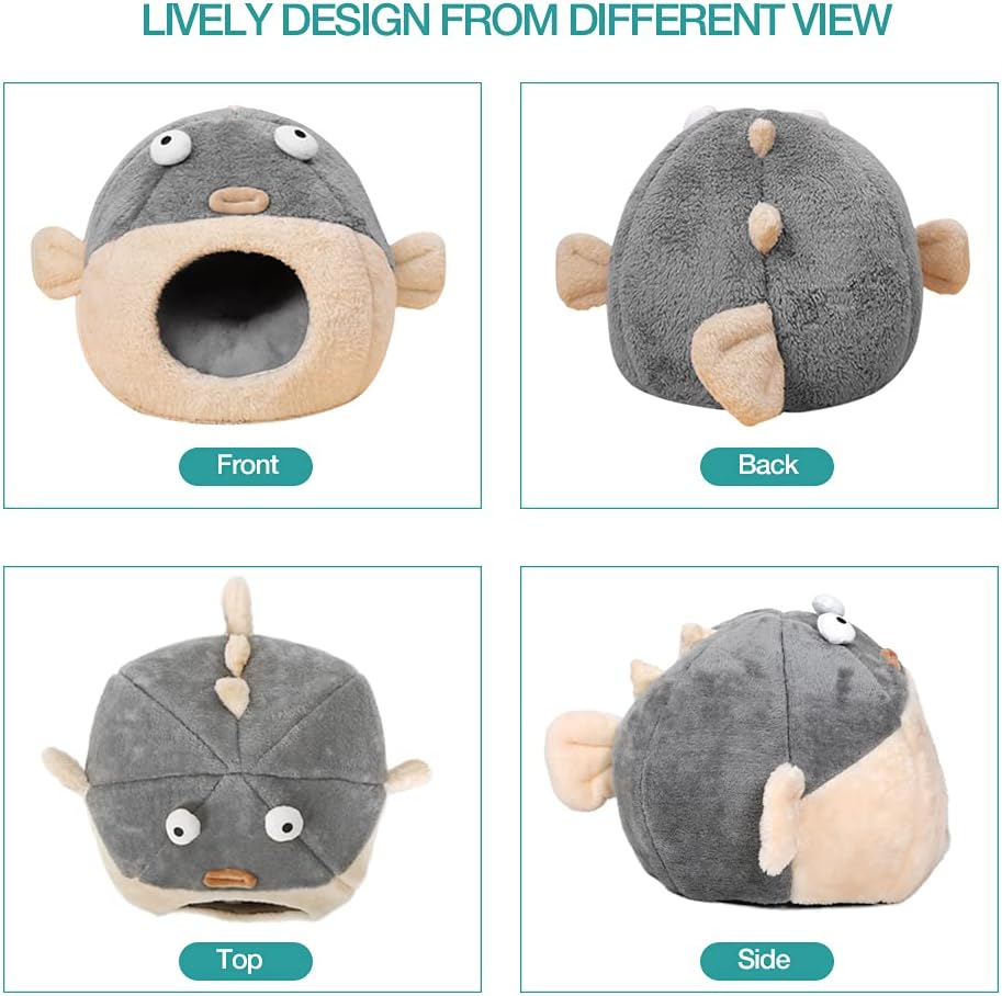 Cat Beds for Indoor Cats-Cat Bed Cave,Cute Lively Pufferfish shape,Grey M