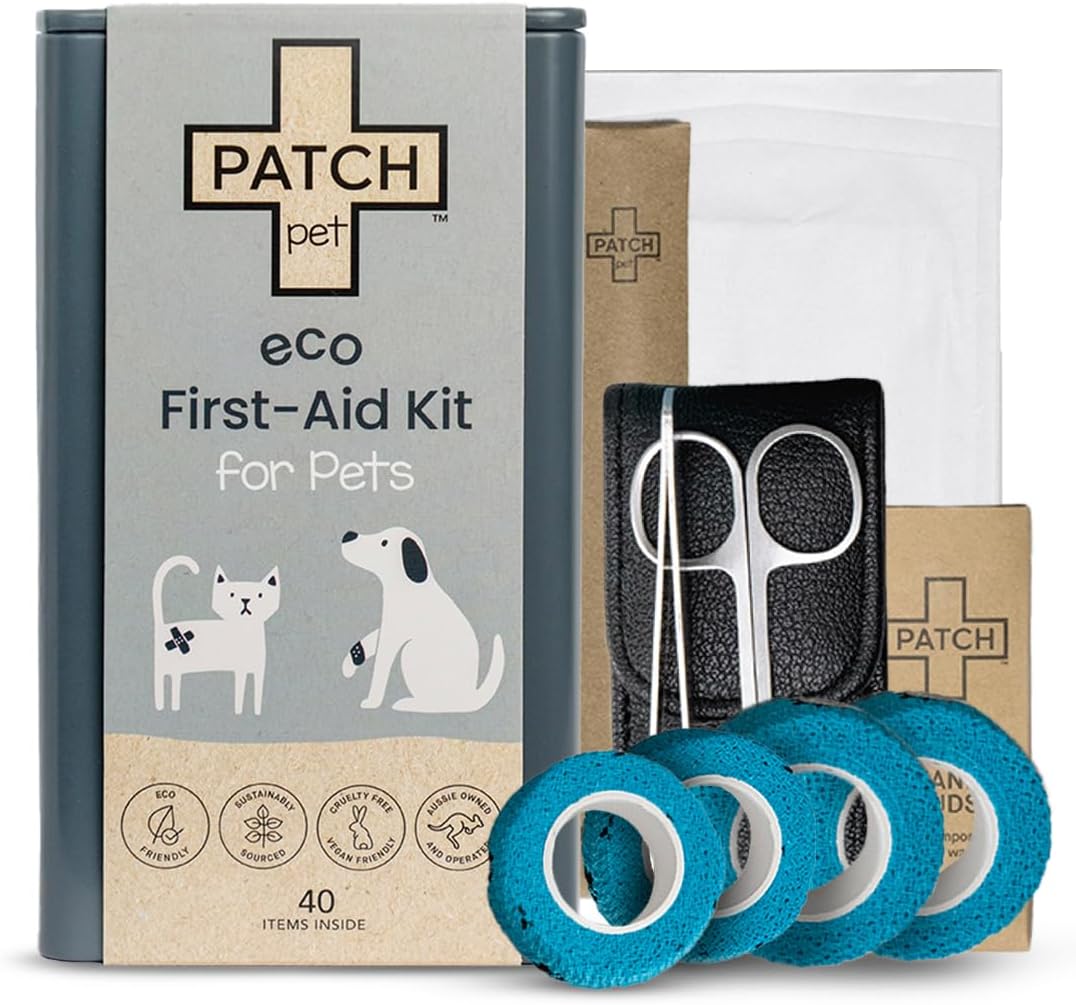 PATCH Eco Pet First Aid Kit for Dogs and Cats. Cat and Dog First Aid Kit with Bandages, Gauze Pads, Tweezers, Scissors, Dog Tick Remover &. Glove. Emergency First Aid Kit for Animals Including Puppy