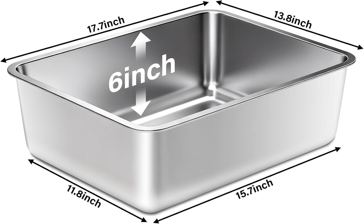 Stainless Steel Litter Box,Metal Cat Litter Box,Medium Cat Litterbox | Litter Box for Kitty or Rabbits, No Smell, Non Stick, Easy to Clean(17.7" L x 13.77" W x 6" H)