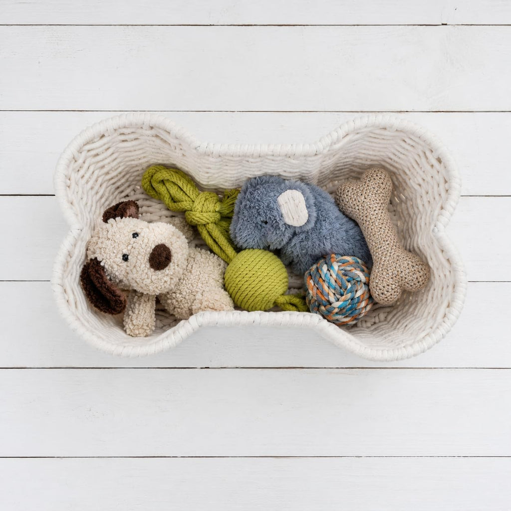OtterPets Dog Toy Basket, Bone Shaped Cotton Rope Dog Toy Bin, Large 23x15