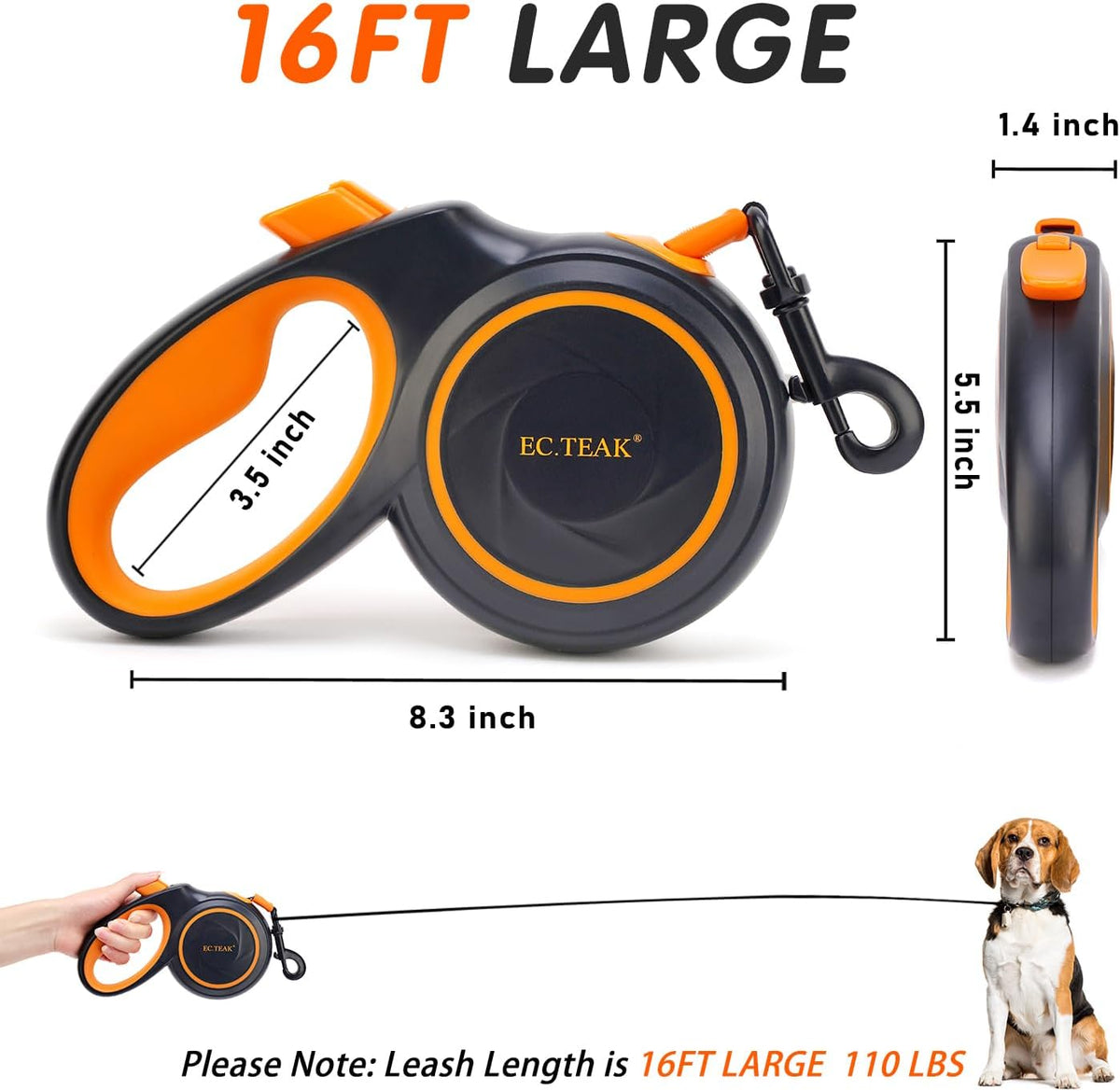 Retractable Dog Leash16 FT Tape for Small/Medium/Large Dogs up to 110 lbs