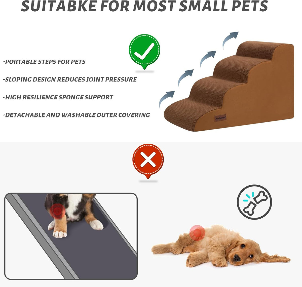 Aodisman Dog Steps for Bed or Couch,4-Step Pet Stairs Ramp for Small Dogs