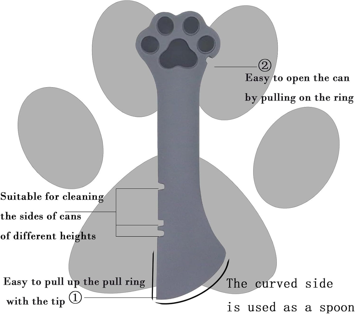 SJANE Cat Food Can Spoons & Can Lids | 4 Pcs | Multi-function Opener | Silicone Pet Food Covers | Cute Paw Shape Wet Food Spoon for Cats and Dogs(Pink+Grey)