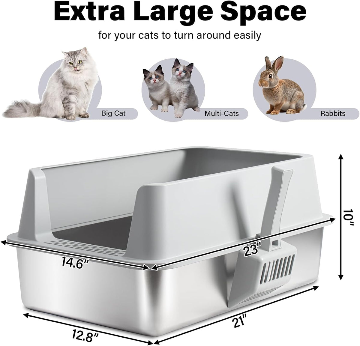 XL Stainless Steel Litter Box with Lid, Extra Large Cat Litter Box | Metal Cat Litter Box for Big Cats with High Sides, Anti-Urine Leakage,Easy Cleaning, Non-Stick, Include Scoop and Mat