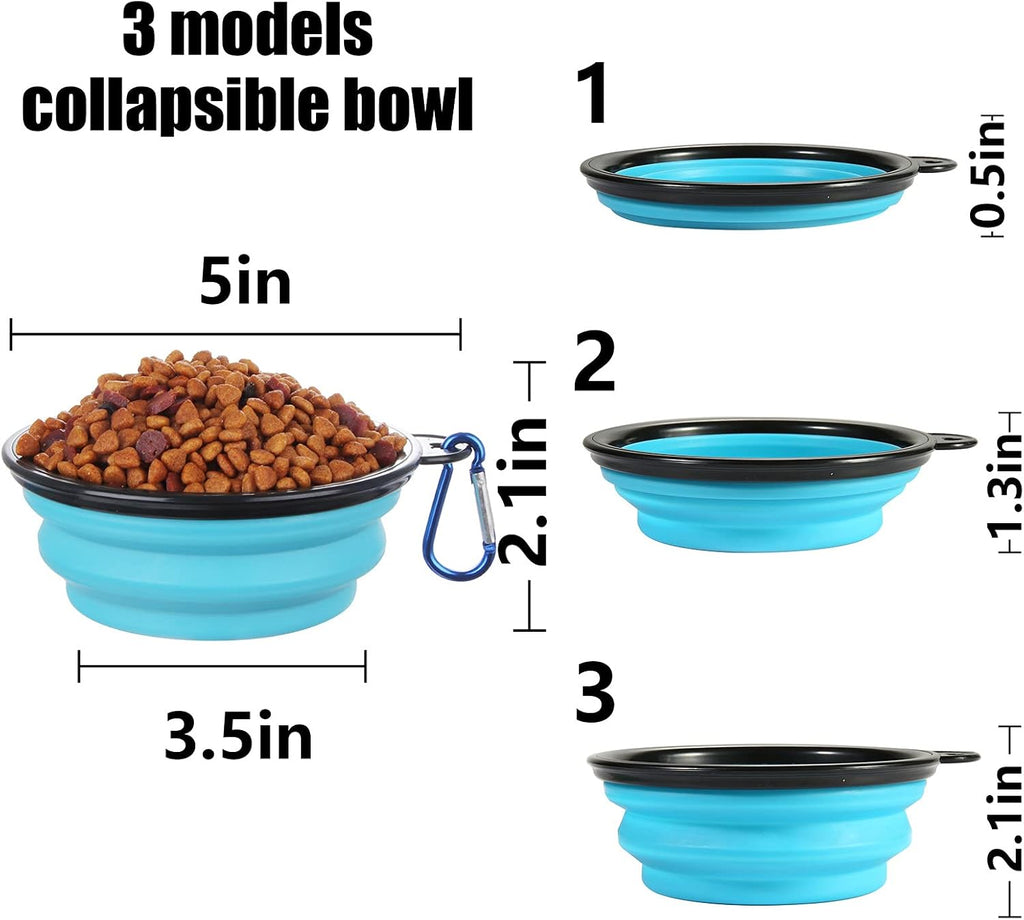 SLSON Collapsible Bowl with Cover Lids,2 Pack Dog Travel Bowls Portable Foldable Cat Water Dish Bowl for Pets Walking Parking Camping (Light Blue and Green, Small) 