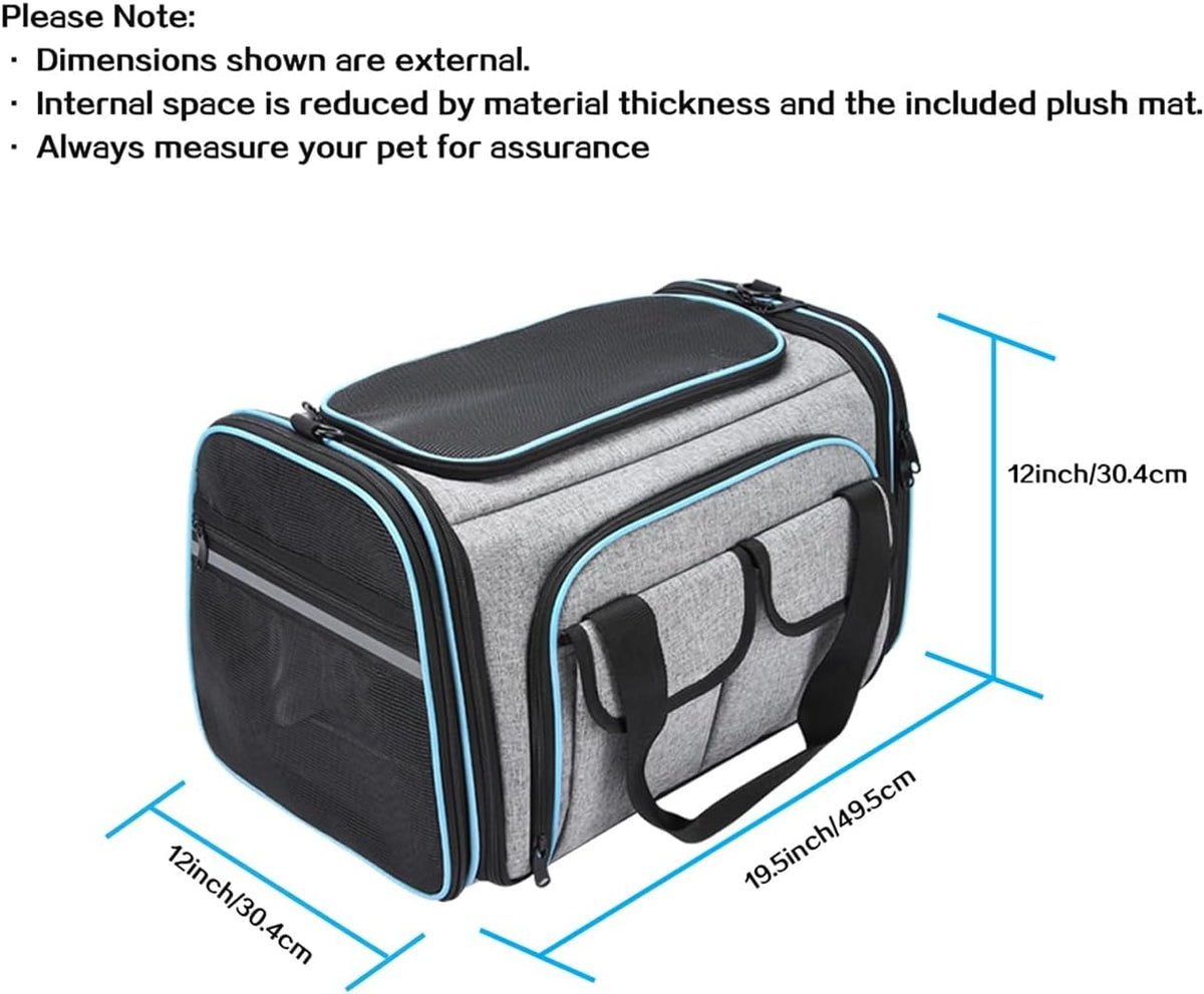 Airline Approved Pet Carrier, Large Soft Sided Pet Travel TSA Carrier 4 Sides Expandable Cat Collapsible Carriers with Removable Fleece Pad and Pockets for Cats Dogs and Small Animals