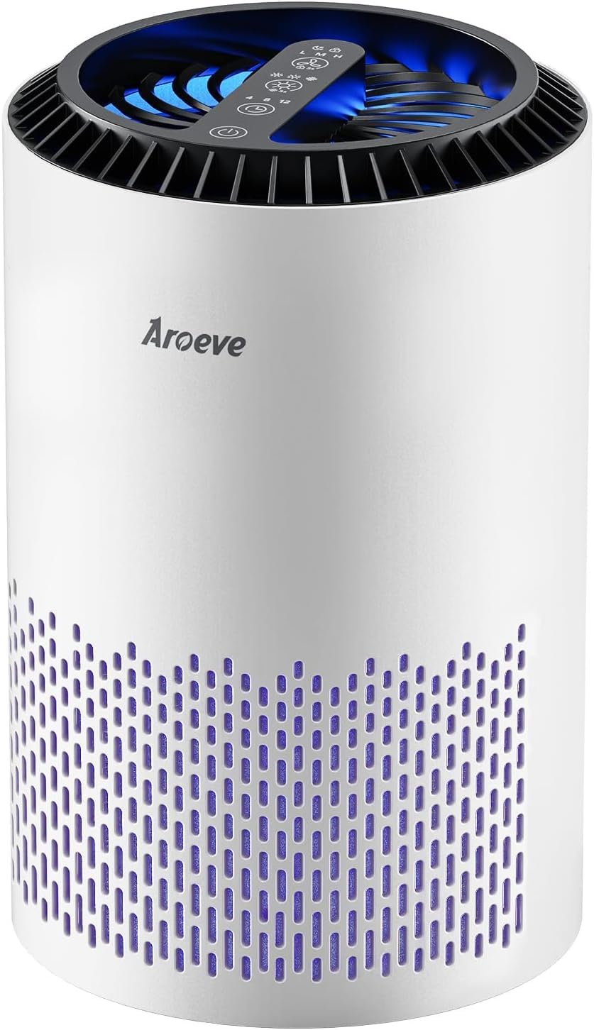 AROEVE Air Purifiers for Bedroom Home, Air Purifier For Smoke Pollen Dander Hair Smell Air_Cleaner with Sleep Mode Speed Control For_Bedroom Office, MK01- White(Available-for California) (Pack of 9)