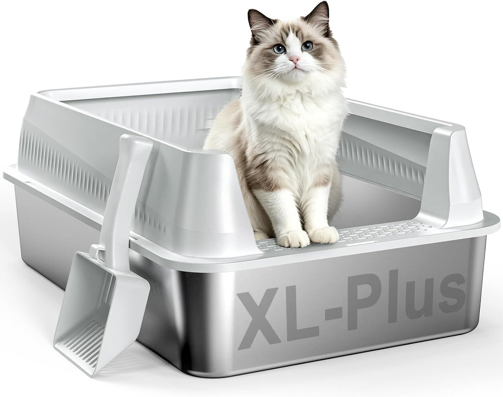 AIPERRO Stainless Steel Litter Box with Lid, XL High Sided for Large Cats