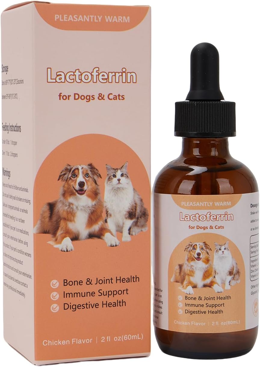 Lactoferrin for Dogs & Cats, Supports Canine Bone, Joint, Immune & Digestive Health ，Chicken Flavor ，2 fl oz