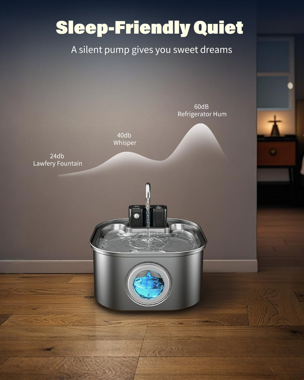 Lawfery 3.2L/108oz Wireless Stainless Steel Cat Water Fountain