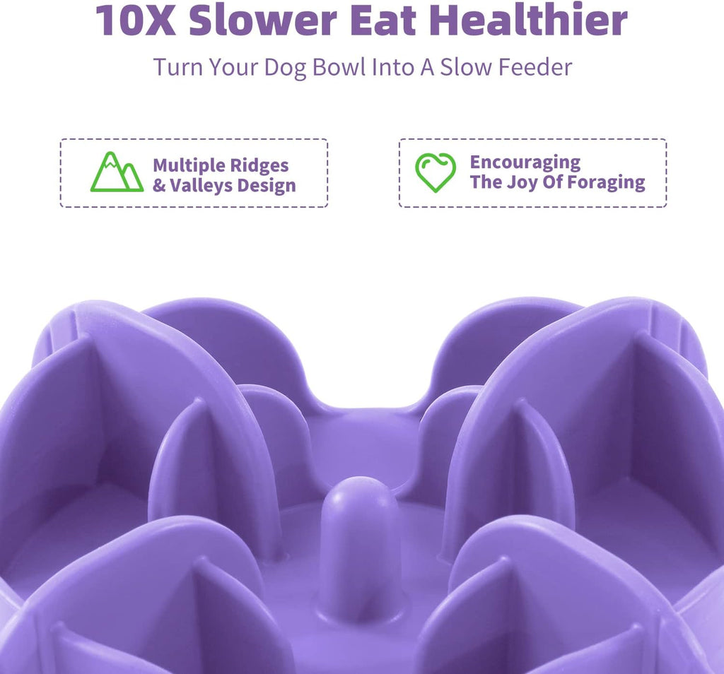 Jaoul Slow Feeder Dog Bowls Insert for Large Breed, 7 Inch Cuttable Slow Feeder Insert with 32 Octopus Suction Cups for Medium Large Size Dog Food Bowl (X-Large, Purple)